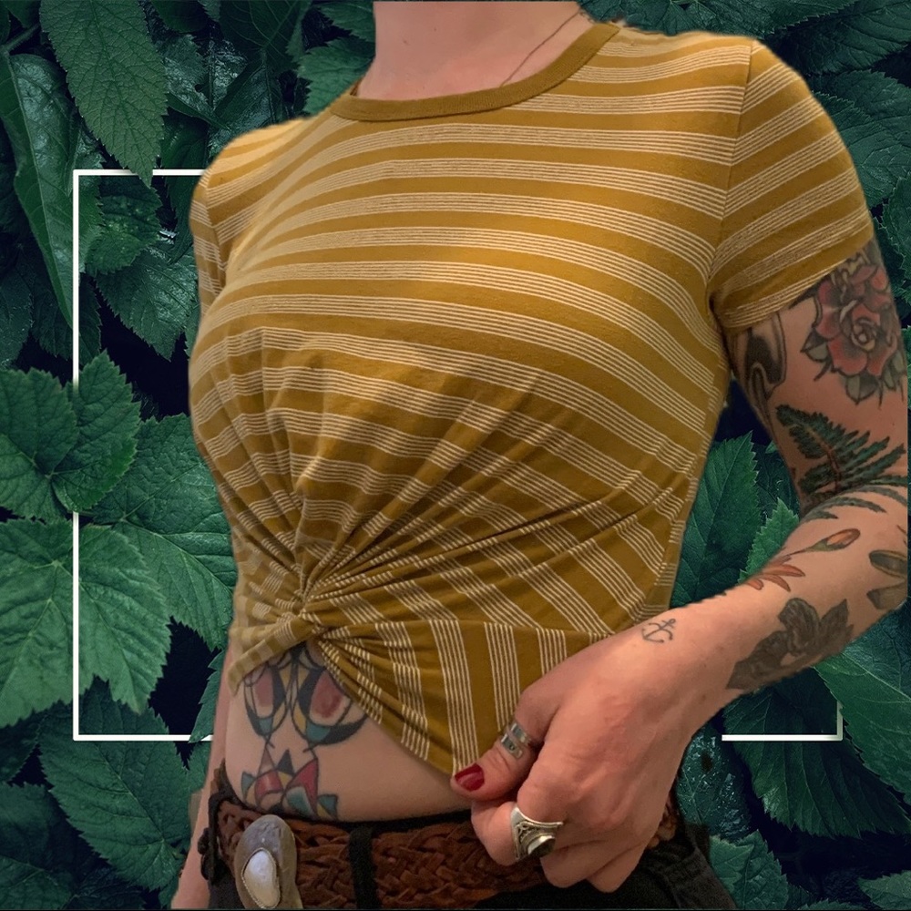 Forever 21 Mustard Yellow Knotted Crop Tee